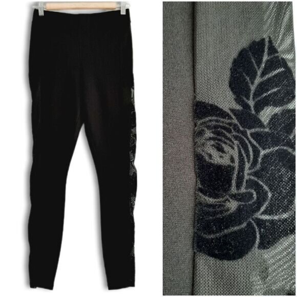 GUESS Rose Mesh Side Panels Pull-On Dressy Stretch Legging Black Sz S - Picture 1 of 12
